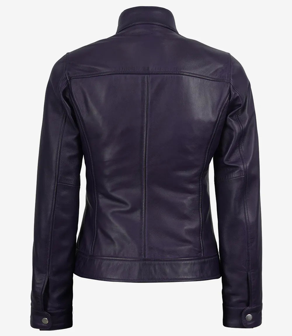 Pour Femme D'agneau Violet Ciré Blouson En Cuir