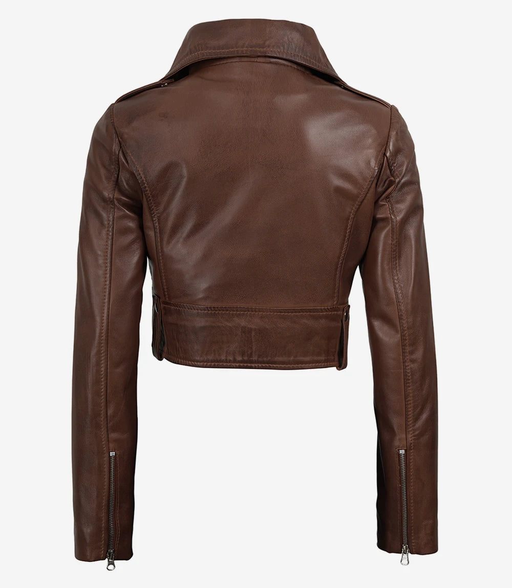Courte Moto Cognac Ciré Veste En Cuir