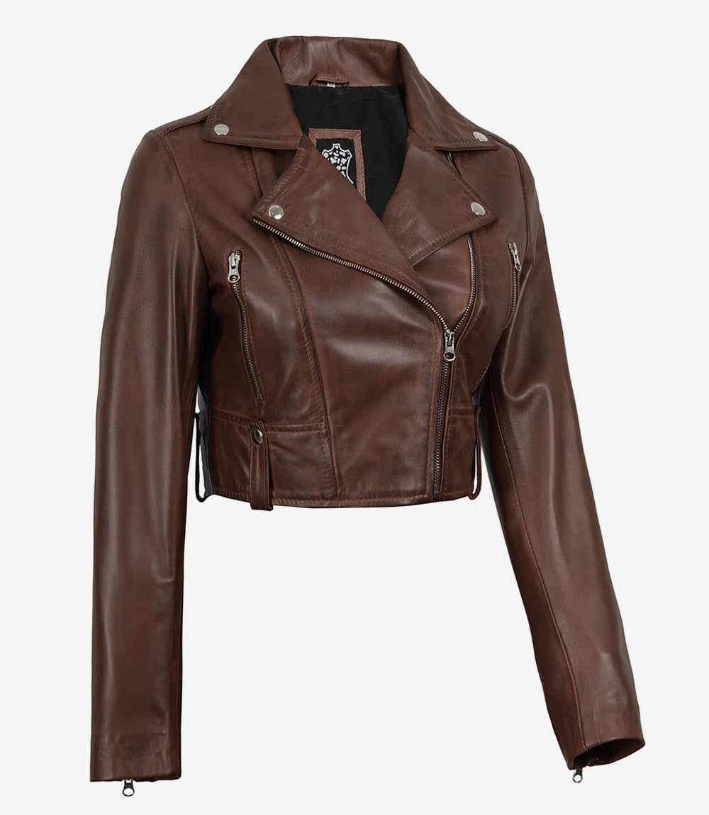 Femme Courte Moto Ciré Veste En Cuir