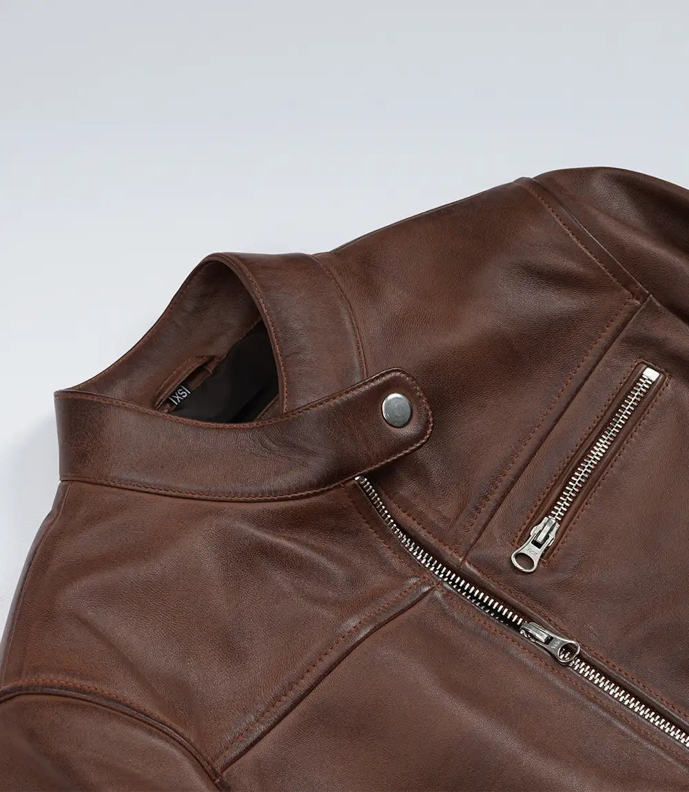 Pour Femme Véritable Ciré Cognac Veste en Cuir