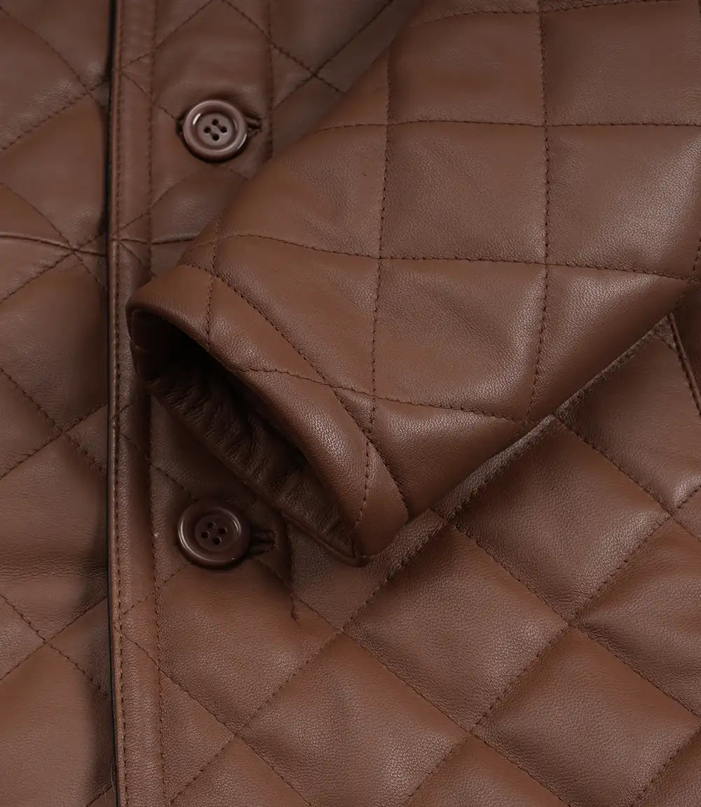 Homme Matelassé Marron Cognac Manteau en Cuir Car-Coat