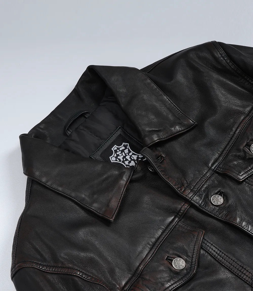 Homme Trucker Veste En Cuir