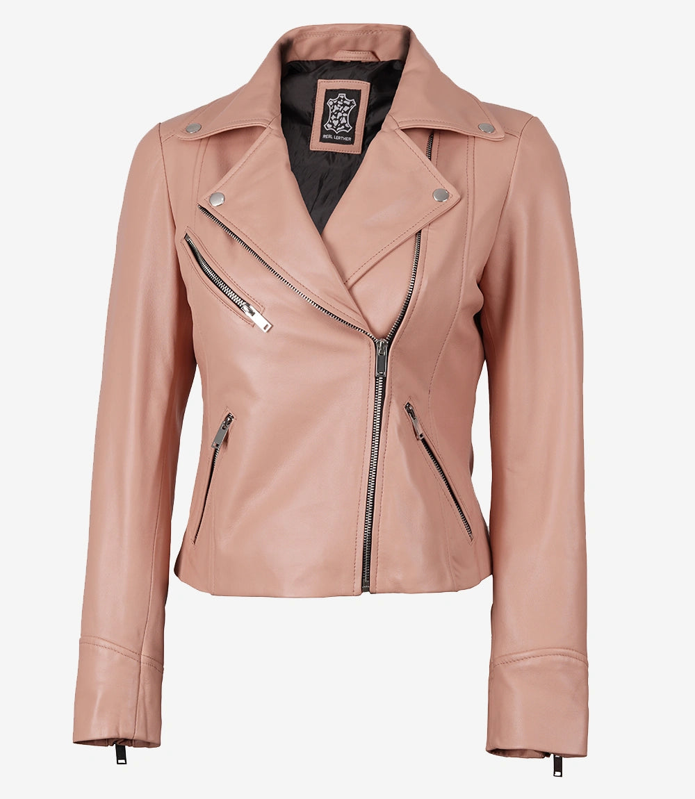 Ninfa Rose Veste Asymétrique En Cuir Motard Femme