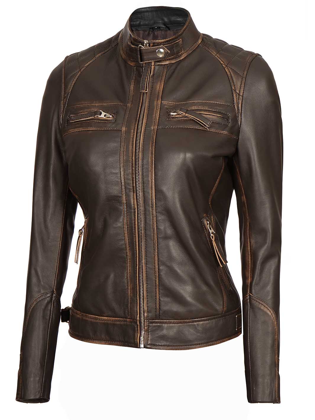 Veste en cuir marron Rub Off pour femme