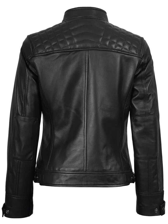 veste en cuir noir pour femme