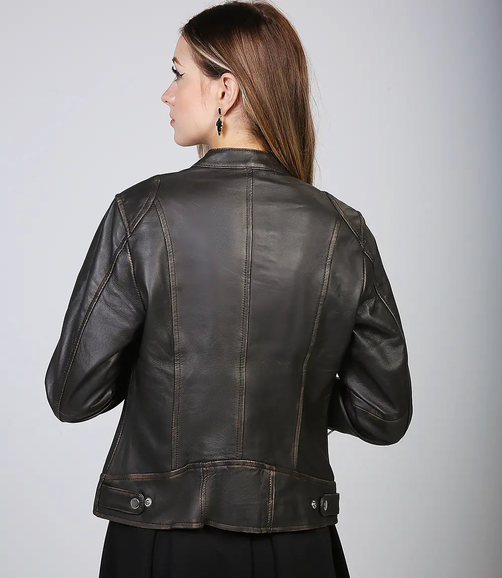 Veste de motard marron élégante pour femme