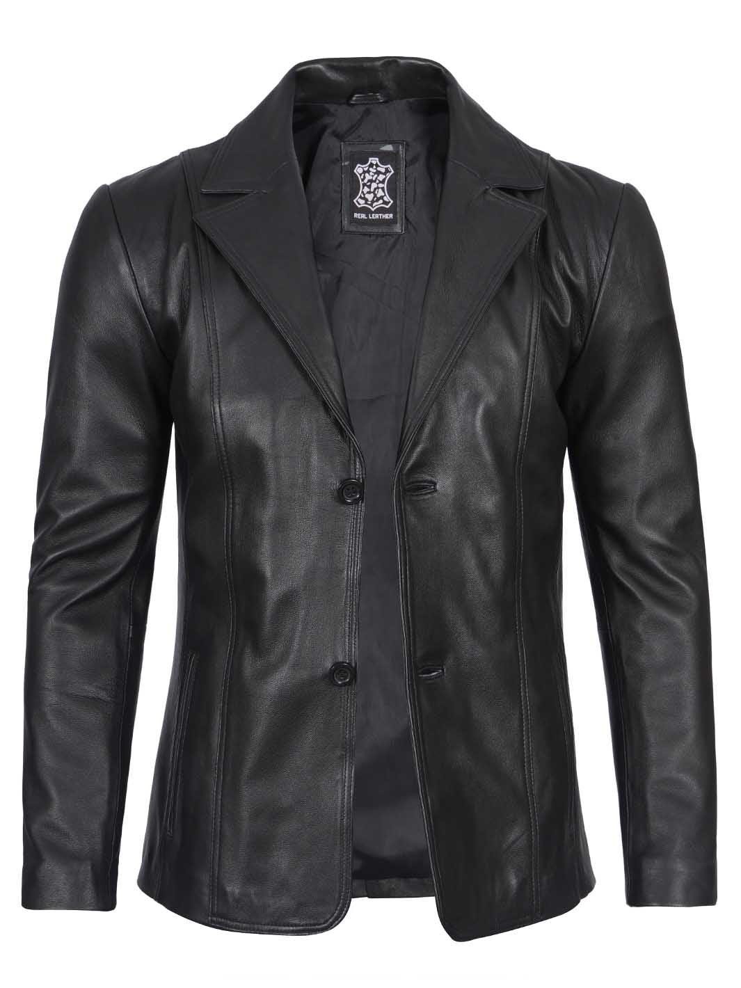 Manteau blazer en cuir noir Surrey