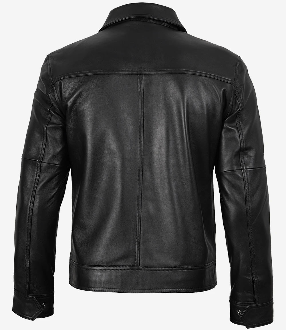 Veste en cuir véritable vintage noire pour homme