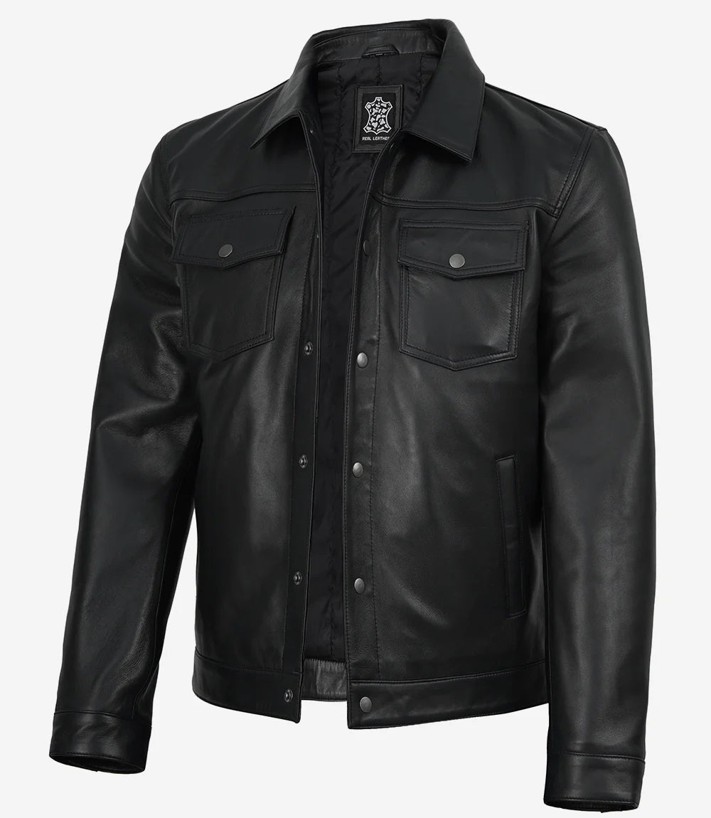 Veste En Cuir Noir Pour Homme