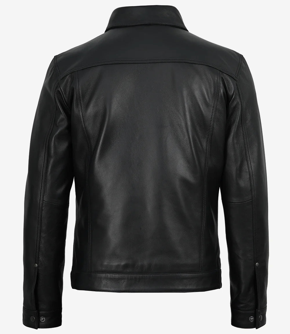 Veste Chemise En Cuir Avec Boutons-Pression à l'avant