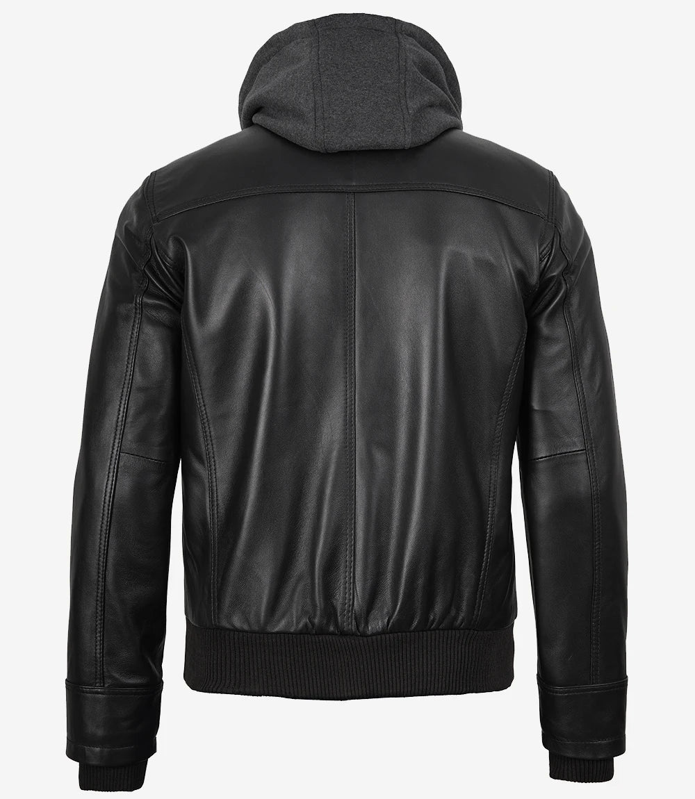 Veste En Cuir Bomber Noir Pour Homme