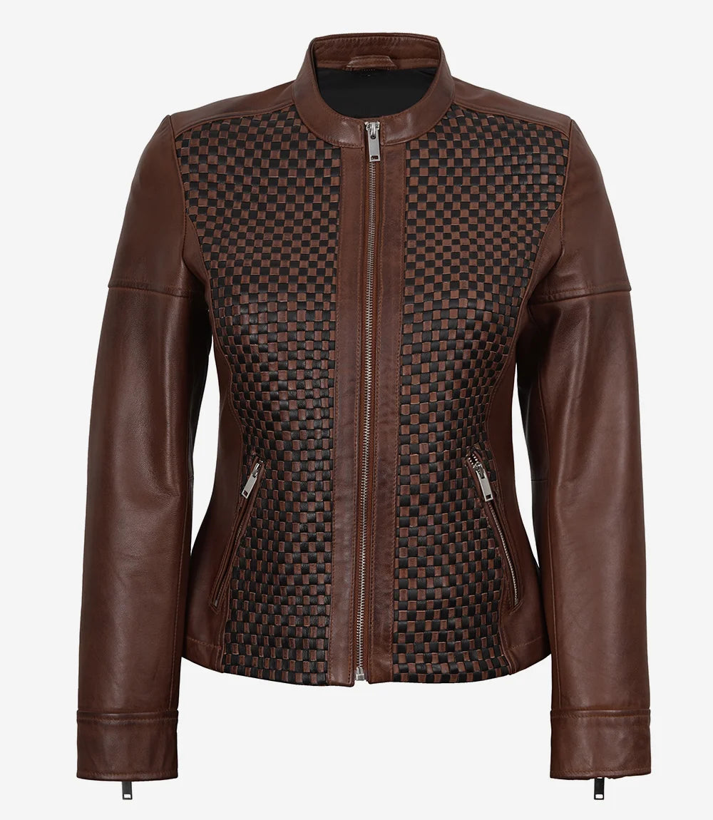 Veste de motard en cuir texturé marron