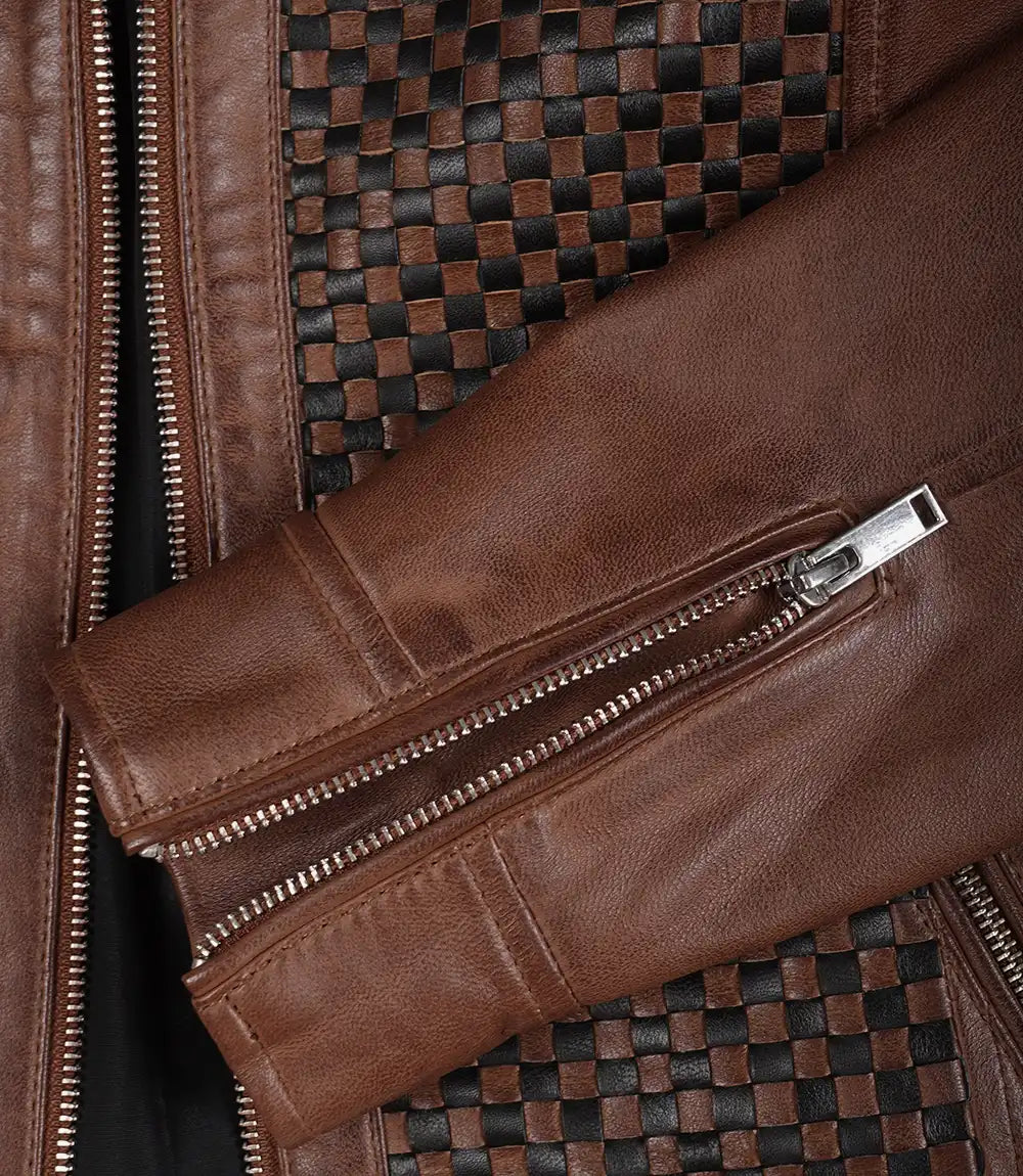 Veste de motard en cuir texturé marron