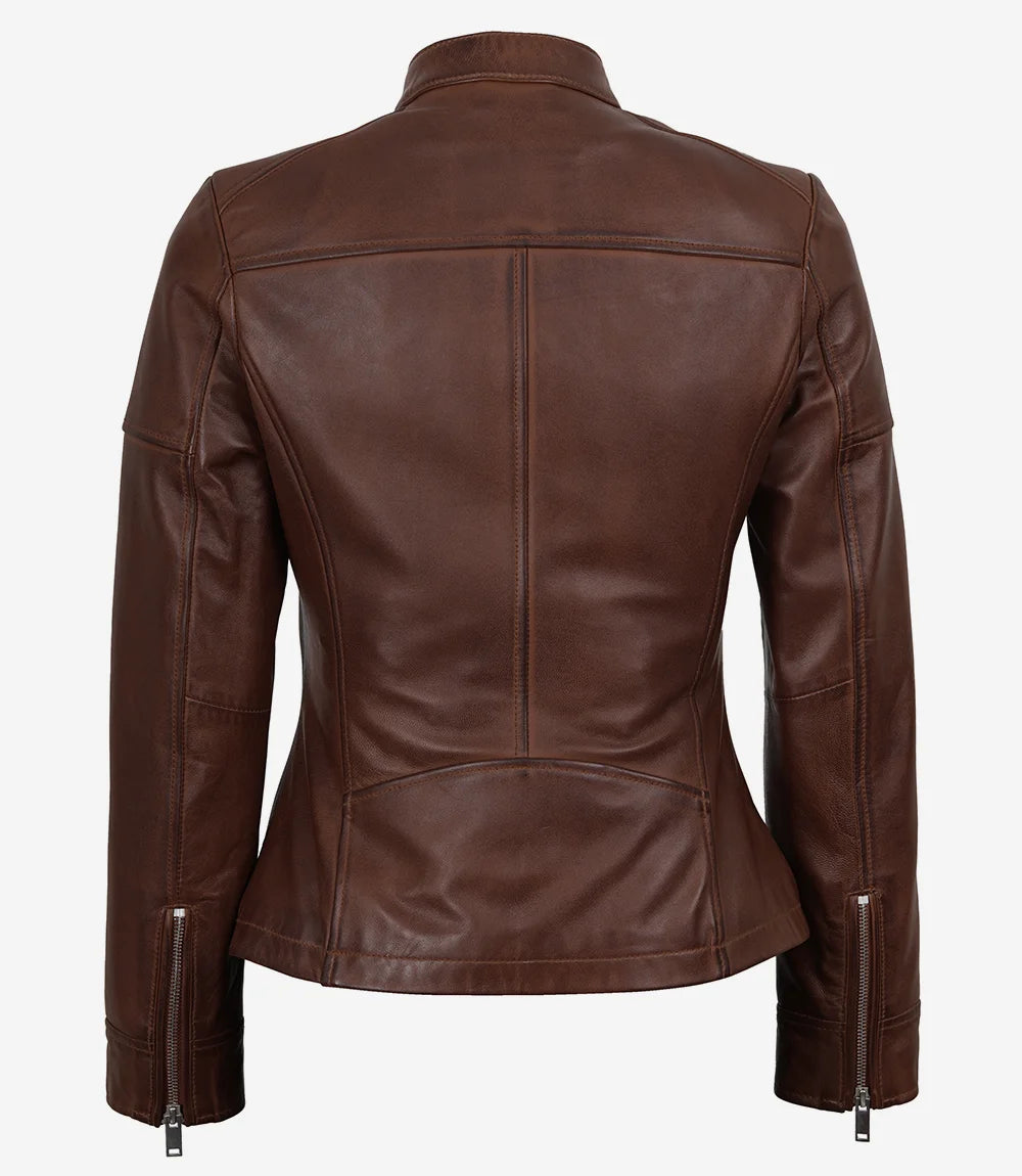 Veste en cuir texturé marron Maude pour femme