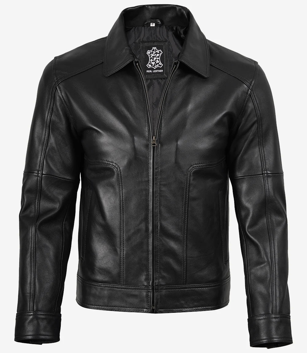 Thomas Veste en cuir véritable vintage noire
