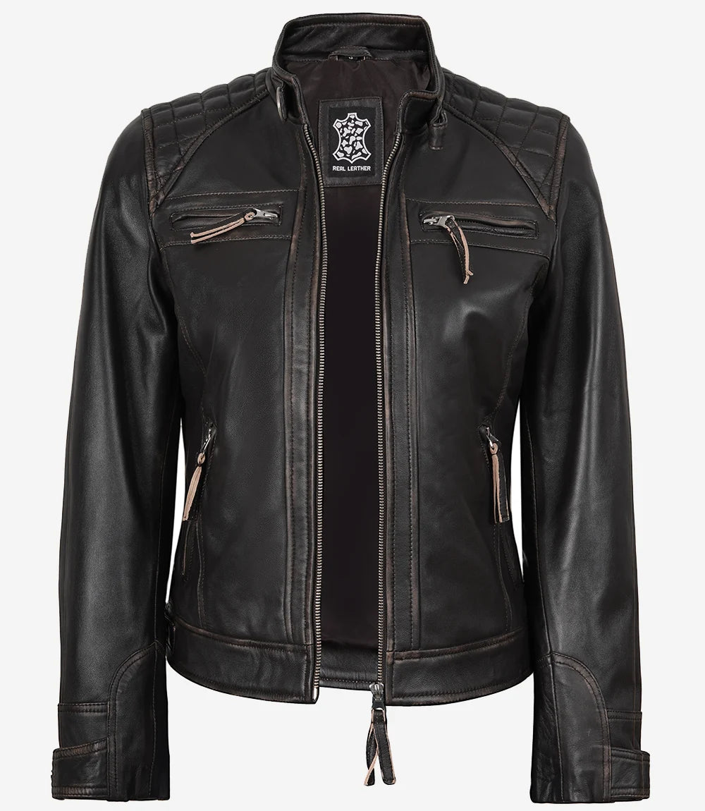 Diamond Women Veste En Cuir Marron