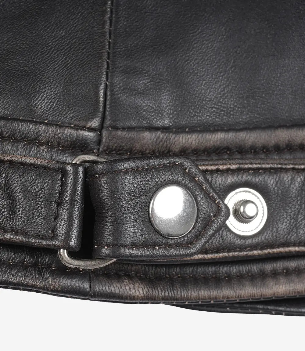 Women Rub Off Veste En Cuir Marron
