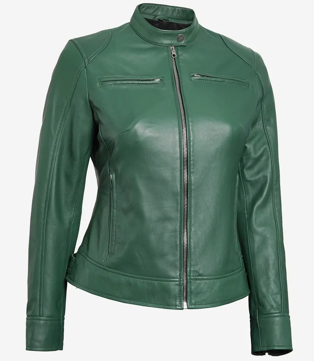 Blouson motard en cuir café racer femme