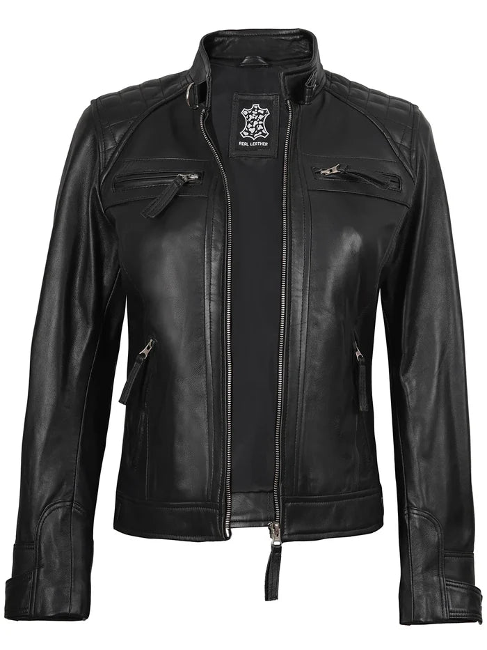 veste en cuir noir femme