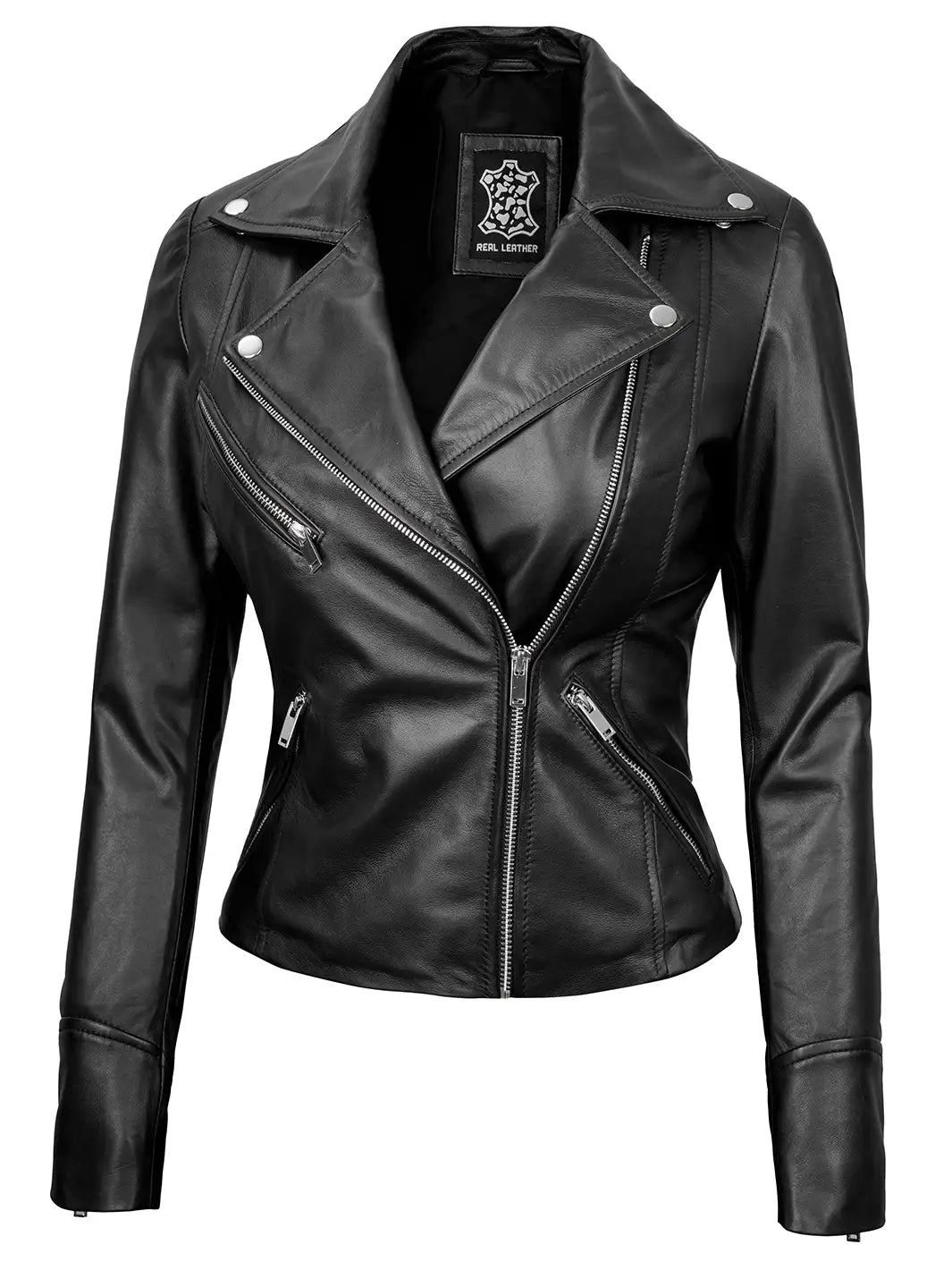 Asymétrique Noir Blouson En Cuir Femme