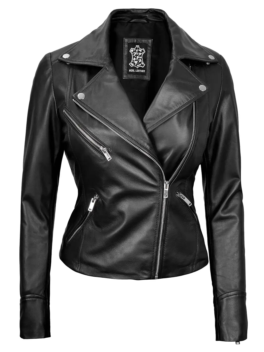Blouson biker cuir noir femme