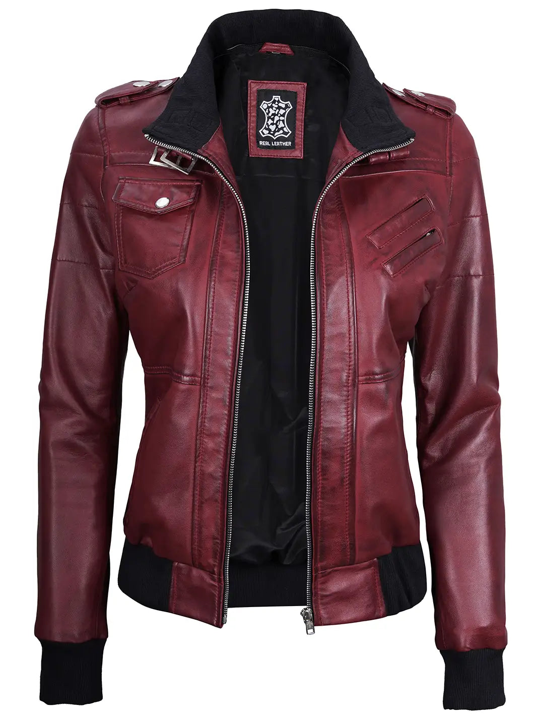 Blouson bomber en cuir femme