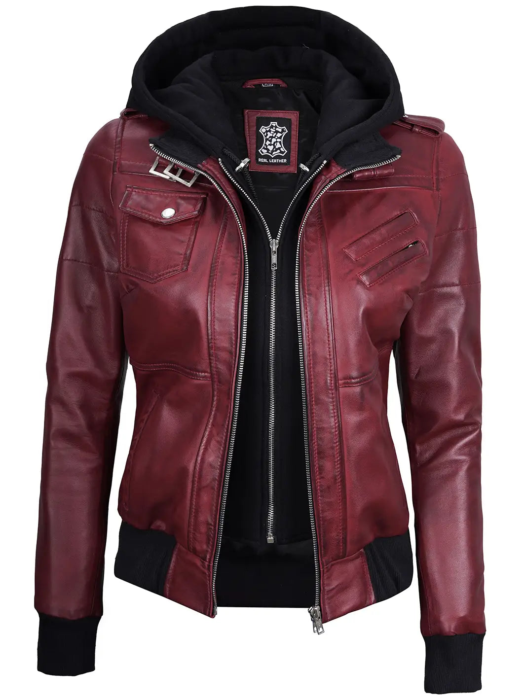 Veste en cuir femme avec capuche