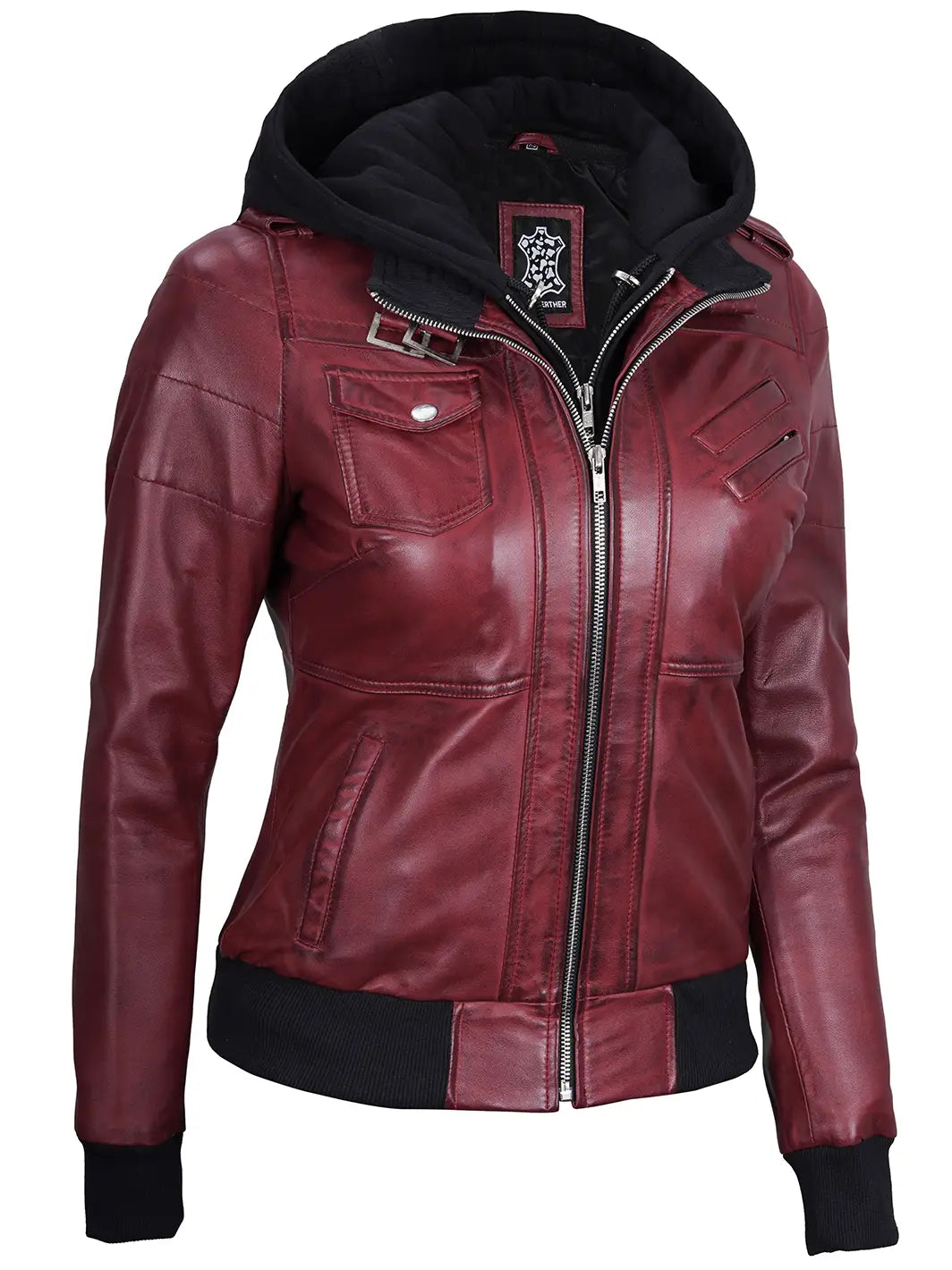 Veste en cuir bomber marron pour femme