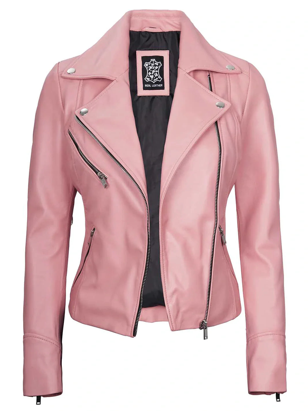 Blouson biker cuir rose femme