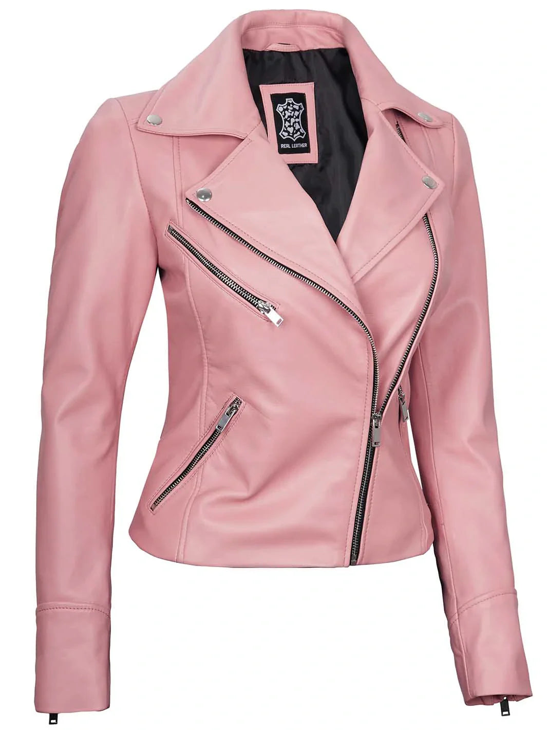 Veste en cuir rose femme