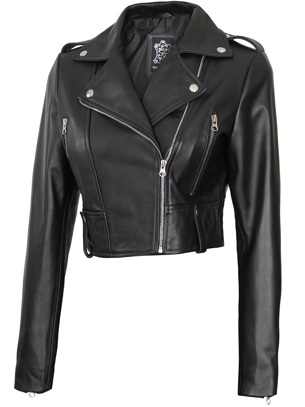 veste de moto courte en cuir noir pour femme