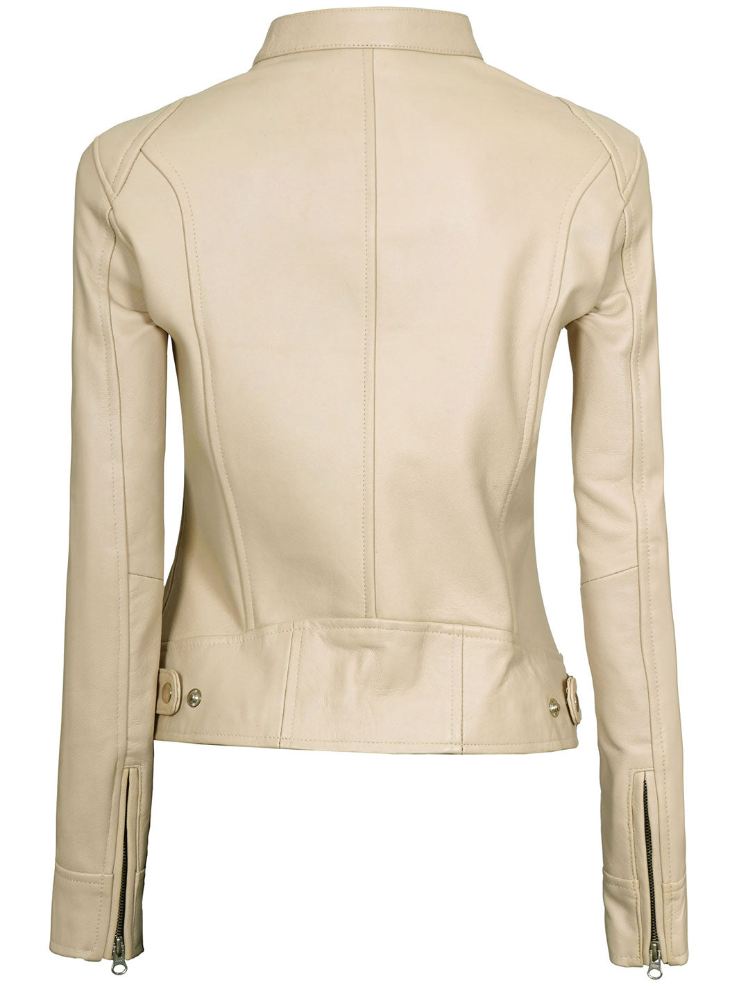 Dodge Veste de moto en cuir beige Cafe Racer pour femme