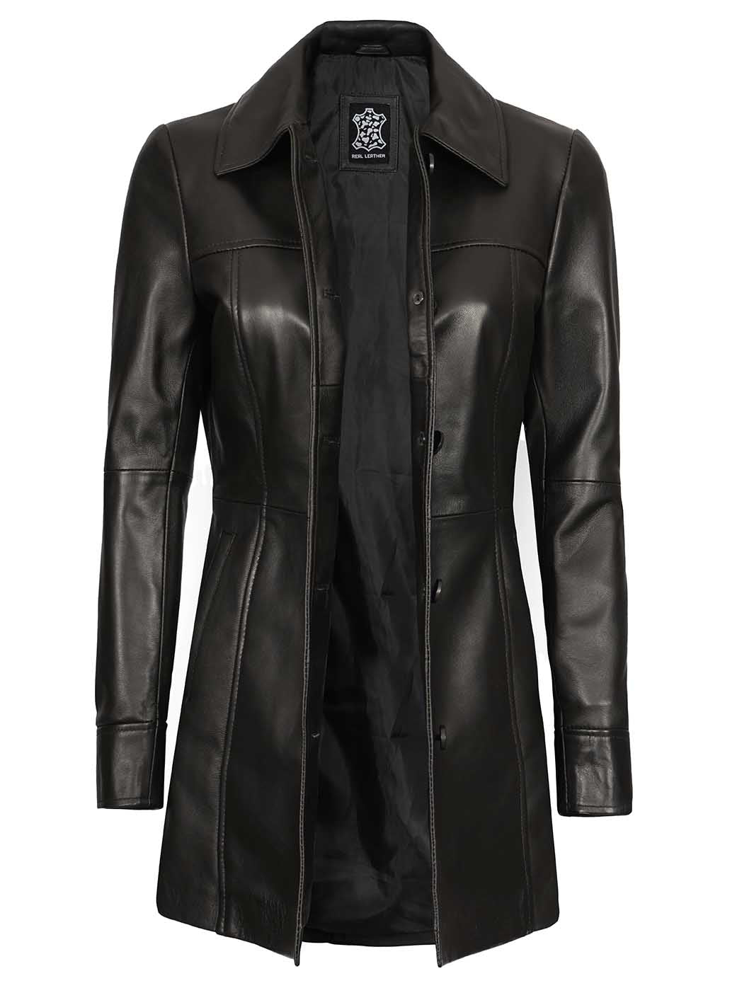 Manteau en cuir noir pour femme