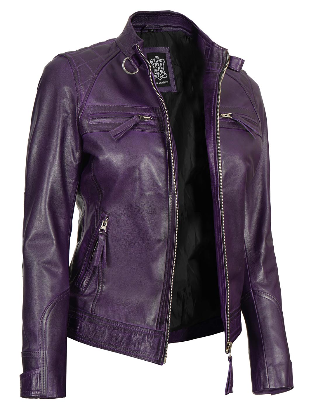 veste en cuir de motard en peau d'agneau véritable pour femme