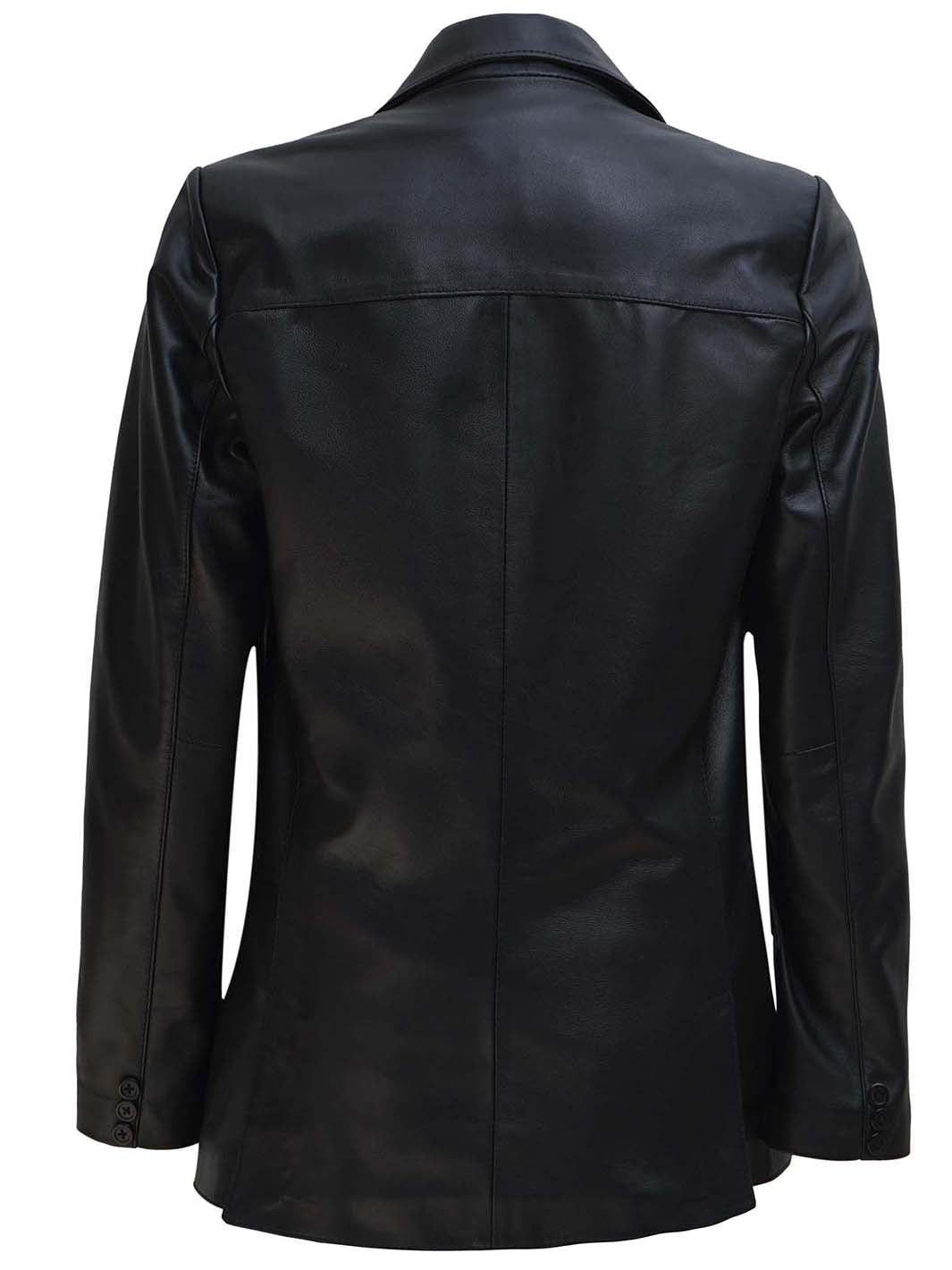 Veste blazer en cuir noir à deux boutons pour femme