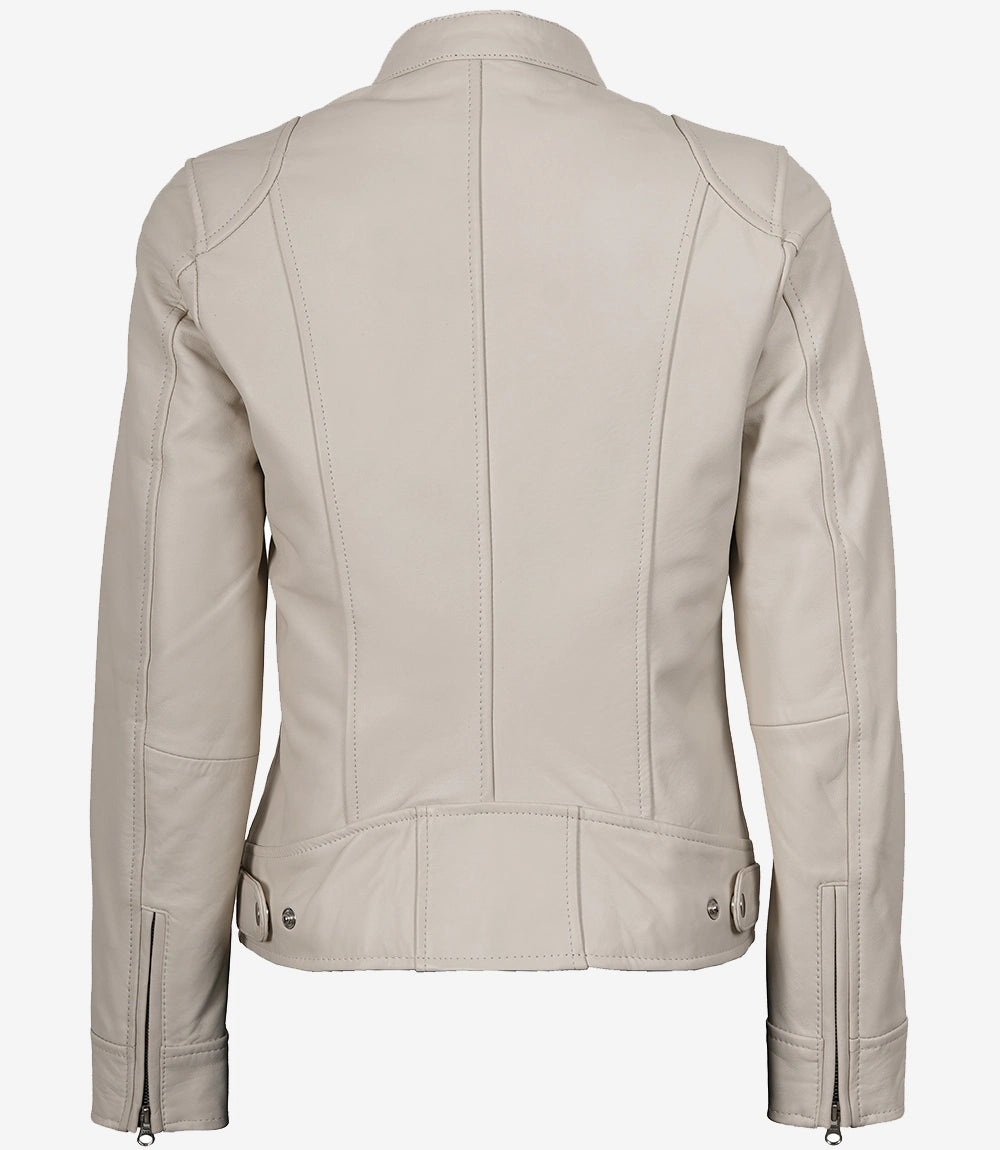 Veste en cuir blanc cassé pour femme