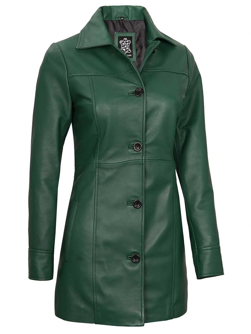 Manteau en cuir véritable vert pour femme