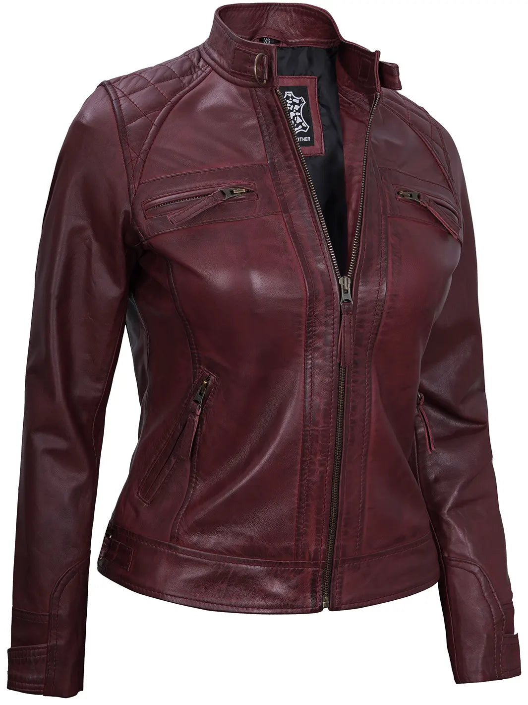 Veste en cuir marron Cafe Racer pour femme