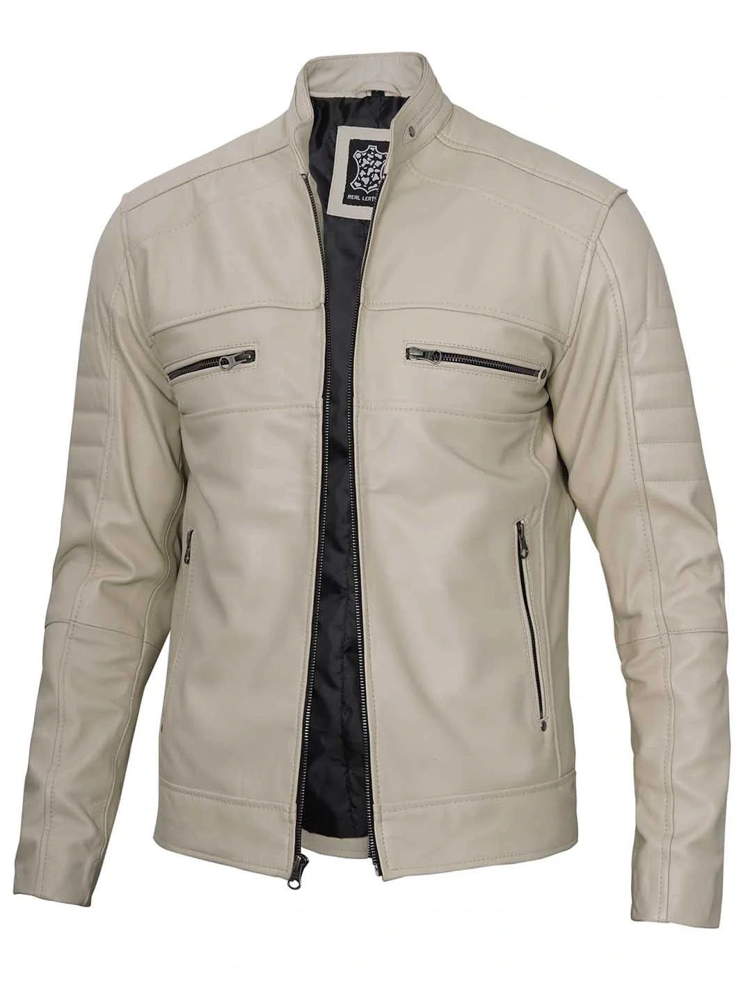 veste en cuir beige pour homme