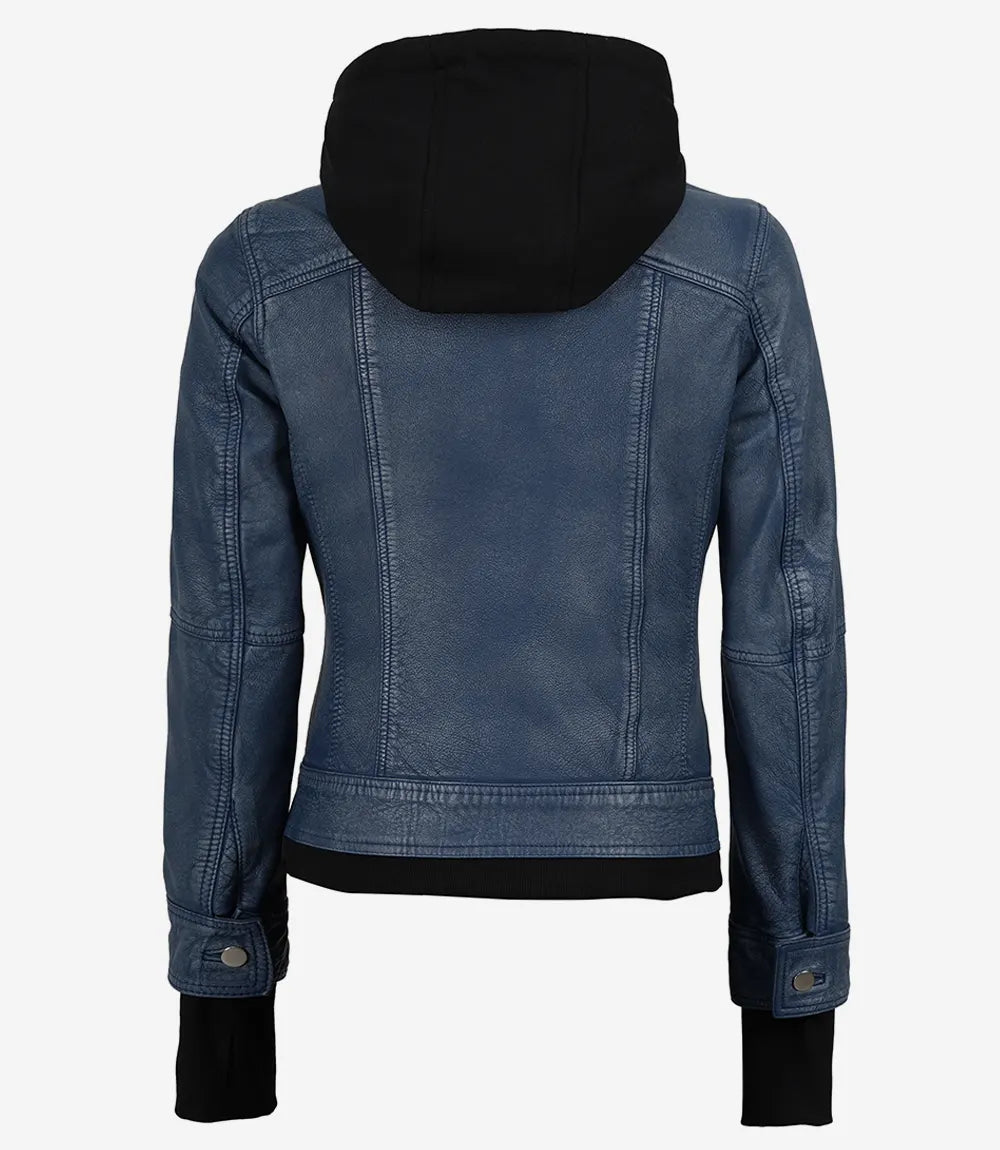 Femmes Bleu Denim Style Lavé Cuir Veste