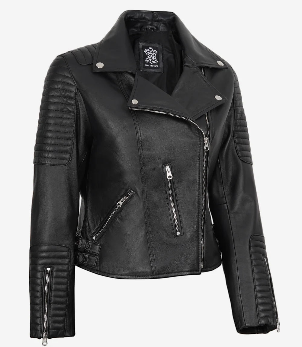 Veste de motard en cuir noir femme