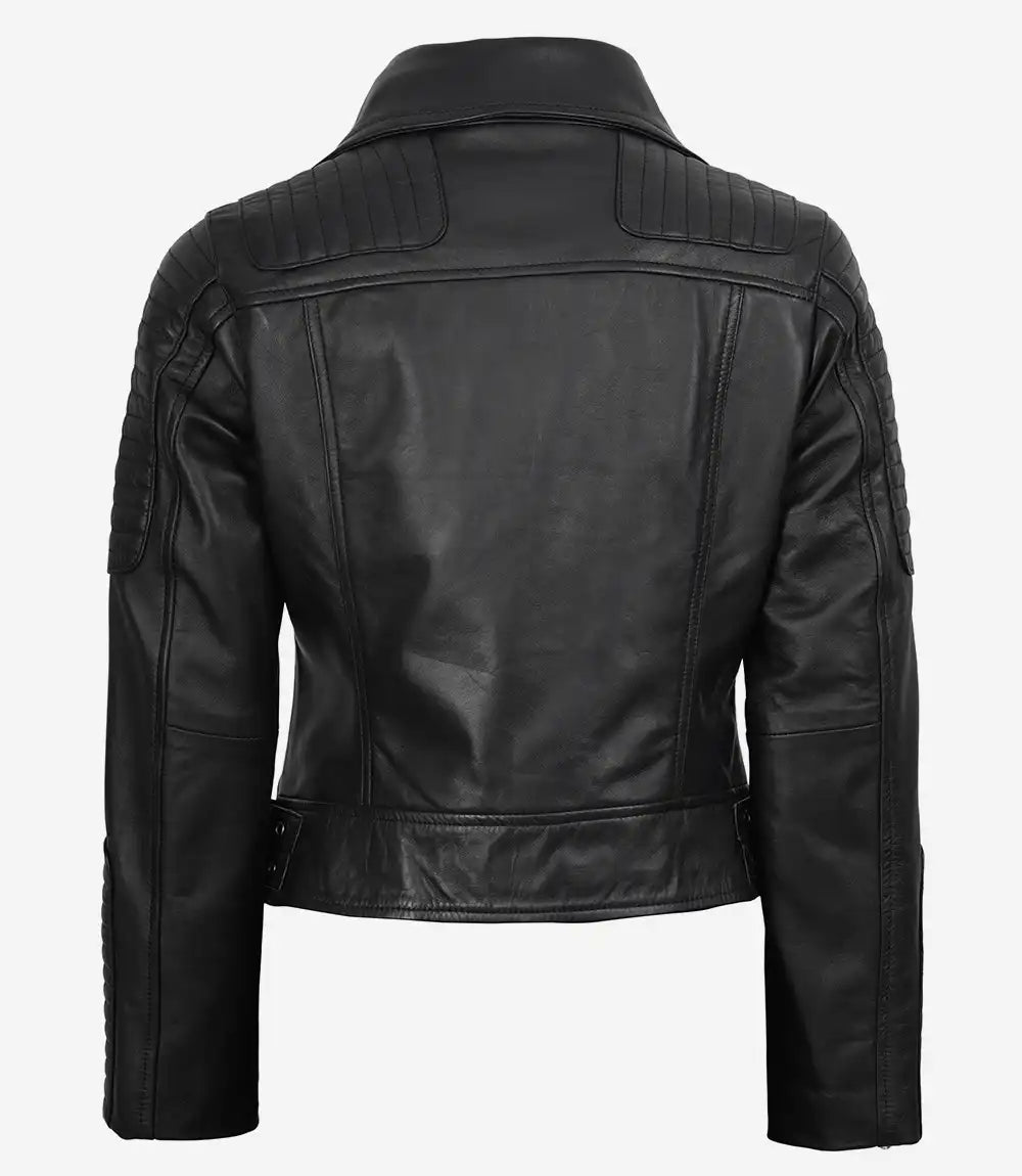 Veste de motard en cuir noir femme