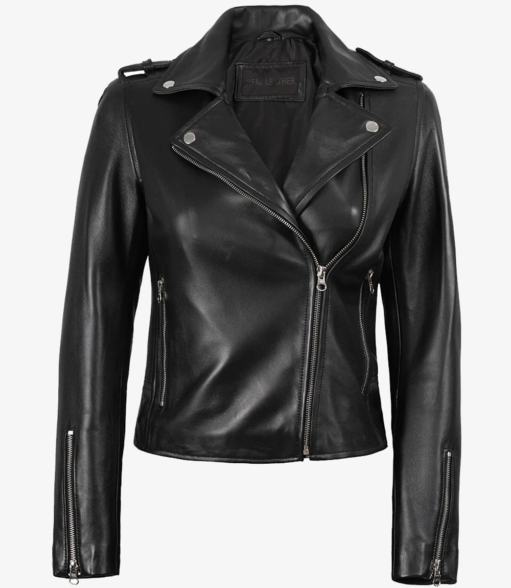 Veste de moto en cuir femme noir