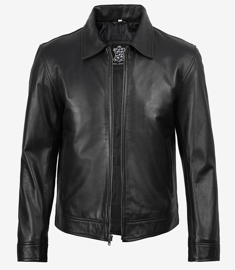 Veste en cuir noir pour hommes