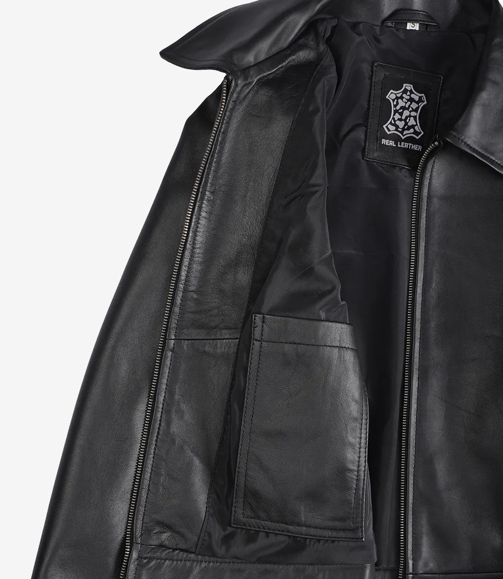 Femmes Noir Harrington Cuir Veste