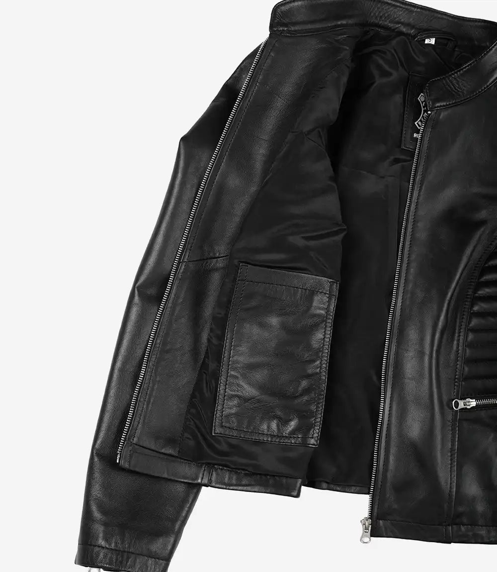 Blouson en cuir noir Cafe Racer femme