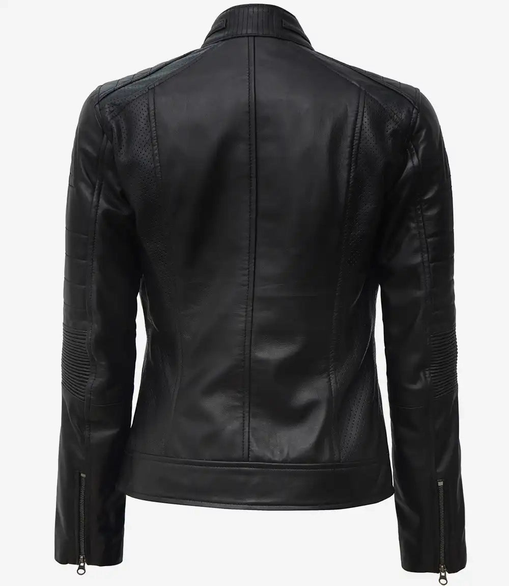 Noire Cafe Racer blouson cuir femme