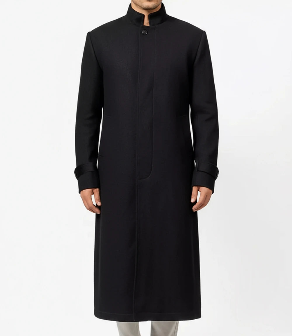 Noir Long Manteau En Laine