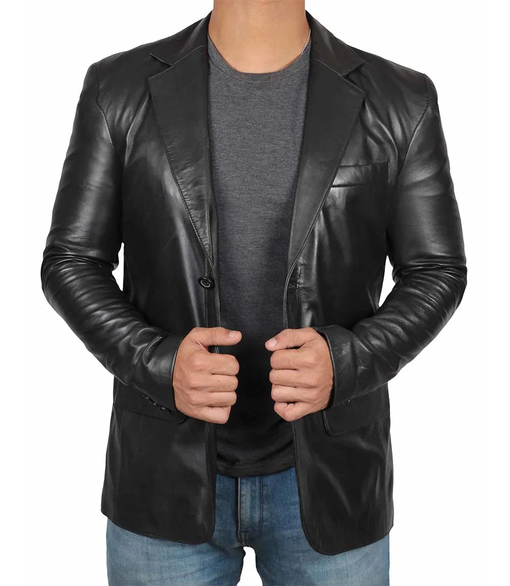 veste en cuir blazer noir