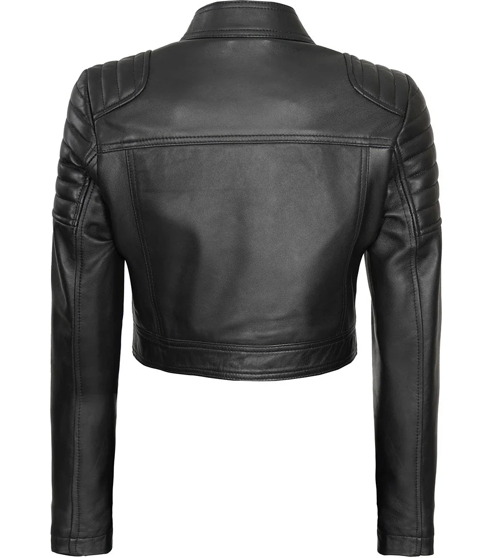veste de moto courte en cuir noir femme